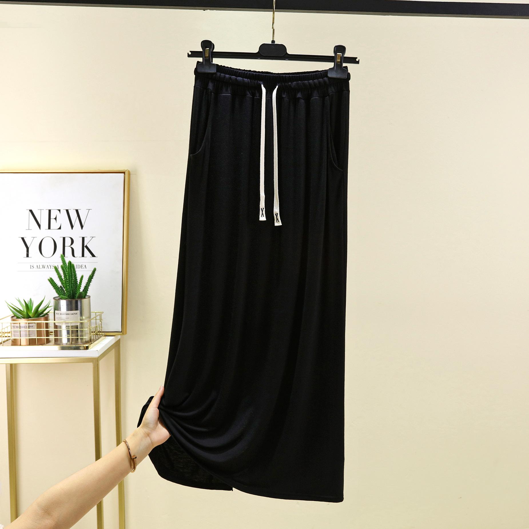 

Юбка-трапеция из модала с завязками и карманами, женская, свободного кроя, длинная, однотонная, верхняя одежда, макси-юбка с высокой талией L чёрный