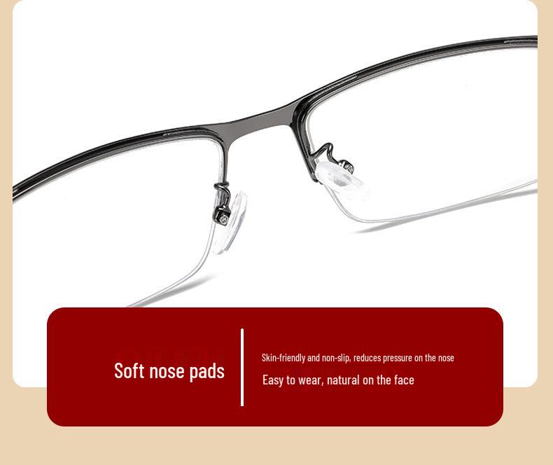 Men's Fashion Photochromic Half-Rim Metal Reading Glasses: Indoor/Outdoor Dual-Use with Anti-Blue Light Protection