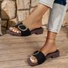 Women's Simple Solid Color Buckle Cover for Wearing Flat Heeled Straight Slippers 36-42