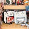 Y2K Cute Cat Ita Shoulder Bag Large Capacity Women Casual Crossbody Bag Kawaii Girl Transparent Pocket DIY Display Nylon Handbag