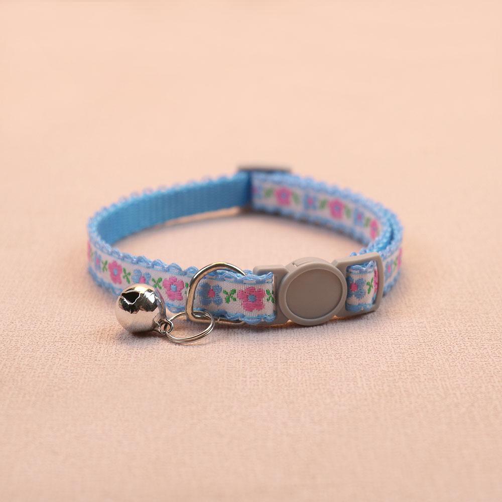 Floral Pet Collar with Safety Buckle & Bell for Dogs & Cats