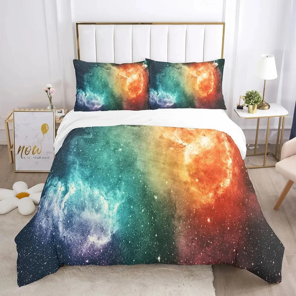 Sada povlečení Galaxy Space 3D Universe Povlak na přikrývku Psychedelický povlak na přikrývku se zipem Queen Dvojitý celopolyesterový povlak na přikrývku