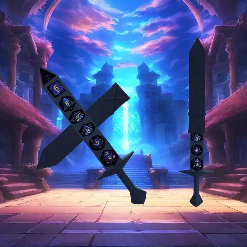 3D Printed Sword-Shaped Storage Box With Dices For Dnd Rpg Trpg Games Dice Dnd Game Role Dice Holder Desktop Ornament Storage Bo