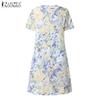 ZANZEA Women Casual Round Neck Short Sleeve Floral Print Dress