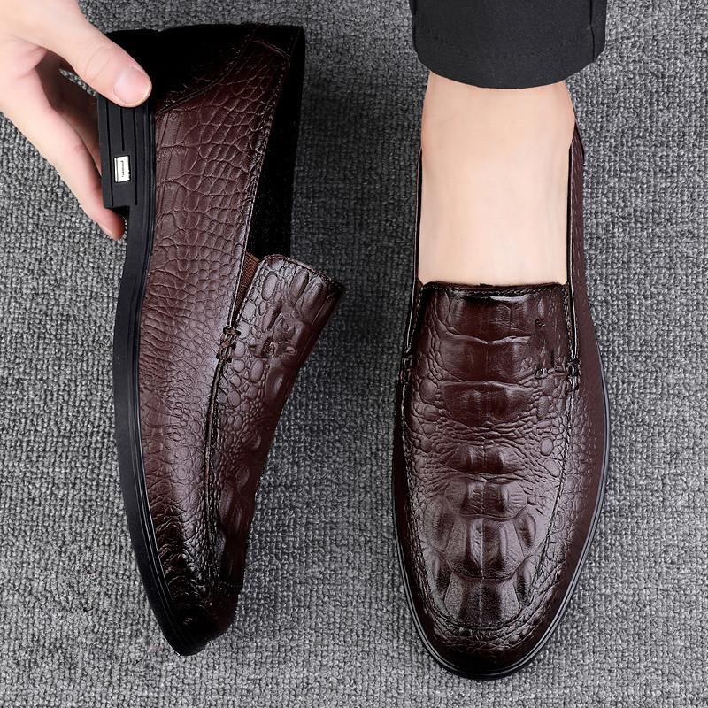 Fashion Men’s Casual Genuine Leather Shoes Brand Comfort Slip On Formal Business Loafers Men Crocodile Pattern Black Male Driving Shoes