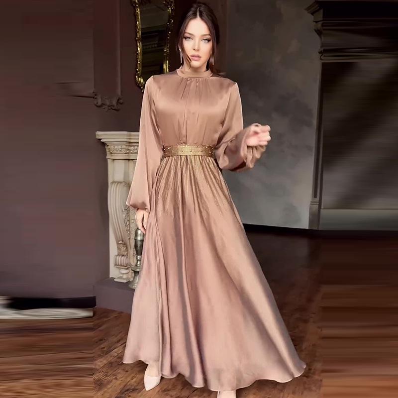 

Летнее европейско-американское платье однотонного цвета с поясом на талии, приталенного силуэта и круглым вырезом Small