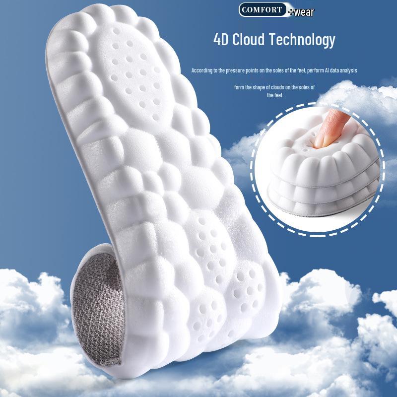 4D Cloud Tech PU Massage Arch Support Insoles - Men's High Elastic, Shock Absorbing, Deodorizing Sports Shoe Pads