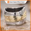 Huitan Delicate Women Two Tone Ring Gold Color Line Design Lady Fashion Accessories for Party Wedding Luxury Metal Daily Jewelry