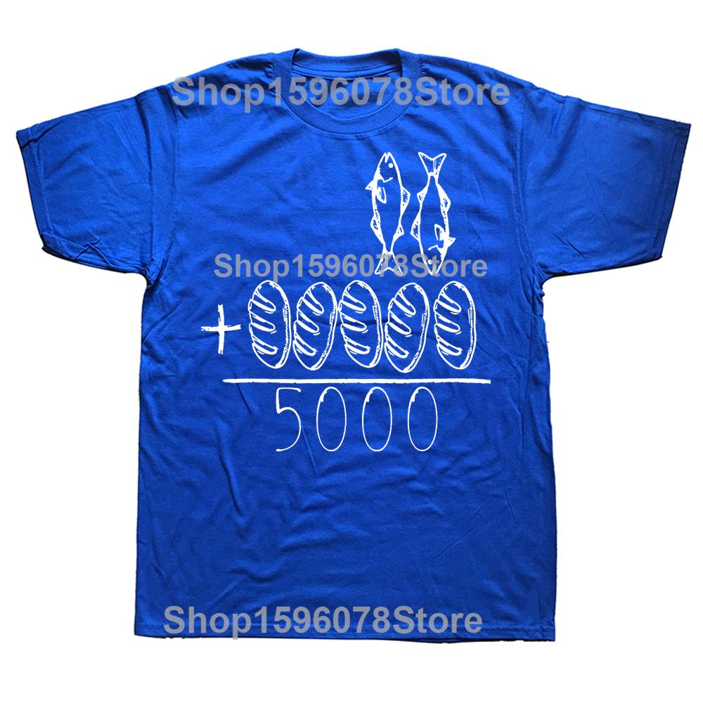 Funny Retro 2 Fishes 5 Breads Jesus Christian Bible Cotton T-Shirt Oversized Unisex Graphic Tees Men's Clothing Streetwear