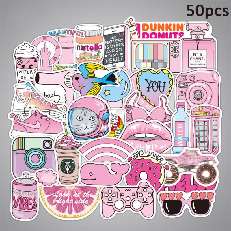 50Pcs Impermeable Rosa Niñas Divertido Pegatina Juguetes Equipaje Portátil moto coche Calcomanías De Pvc