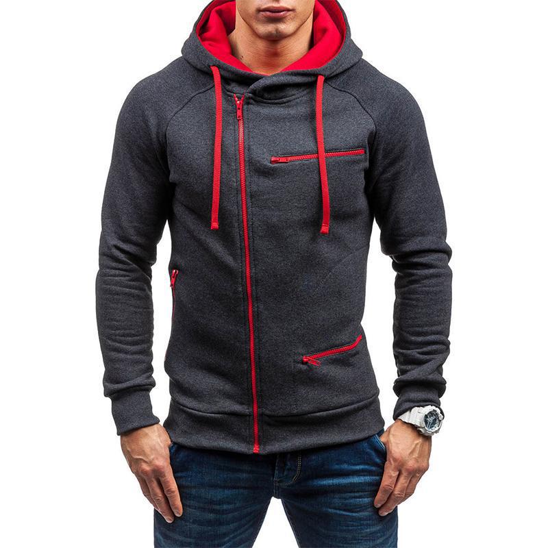 New Men's Solid Color Sports Casual Jacquard Sweatshirt Fleece Cardigan Hooded Jacket