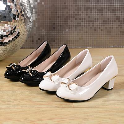 Women High Heels Low Heels Bling Bow Patent Leather Professional Casual Pumps Woman Wedding Party Shoes Large Size 42