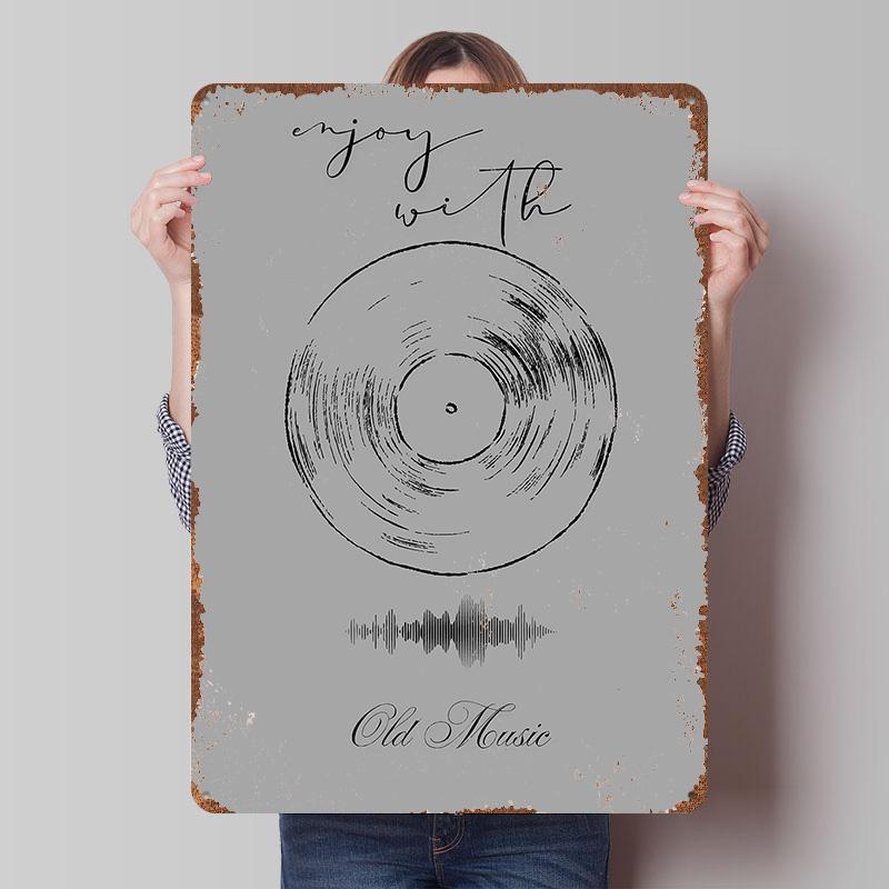 

Enjoy With Old Music Tinplate Poster Customized Wall Art Vintage Retro Metal Signs for Coffee Bar Accessories Desk Decor Room 20x30cm（7.8x11.8inch）