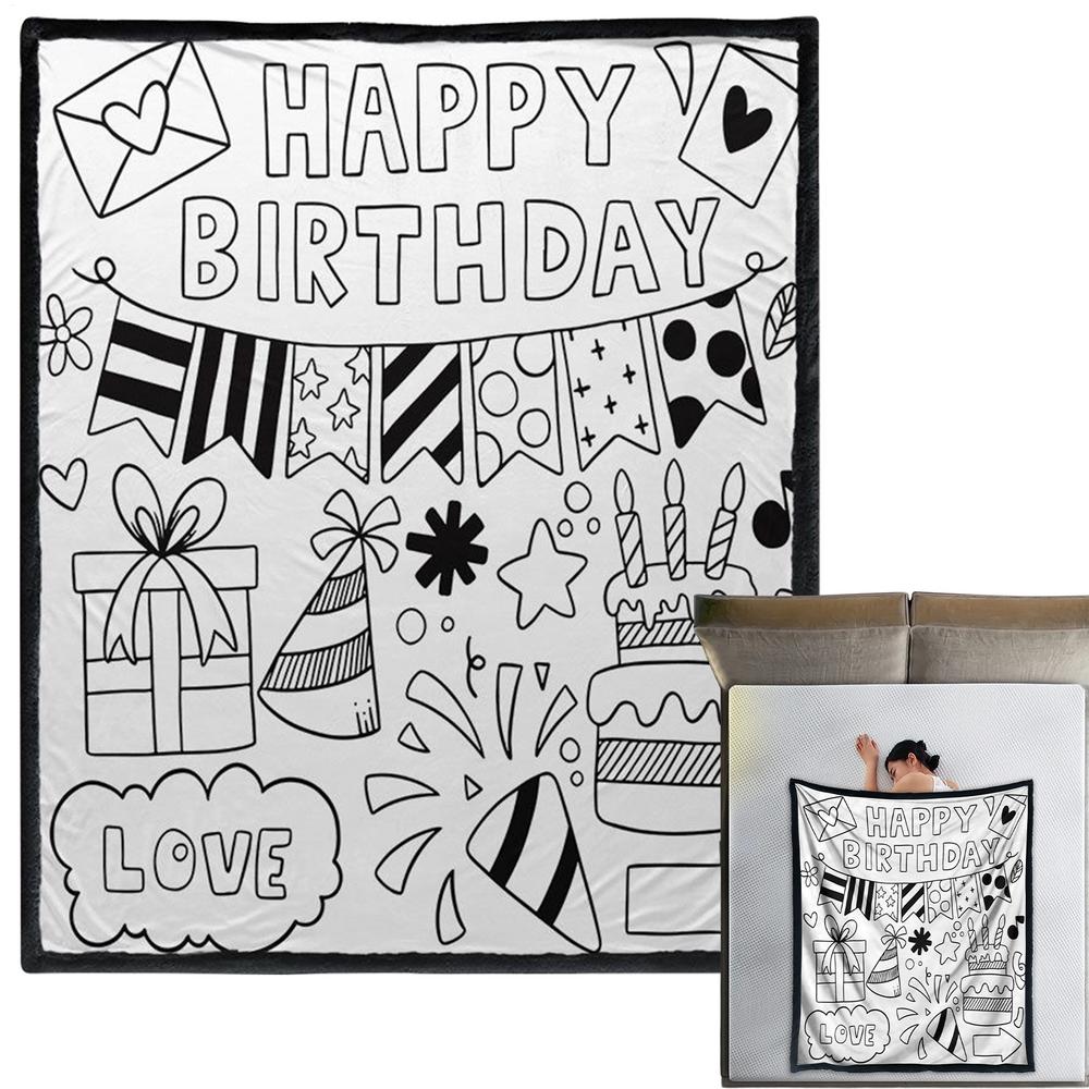 

Coloring Blanket For Kids Happy Birthday Themed Washable Markers Coloring Blanket For Family Classmates Boys Girls Art Lovers