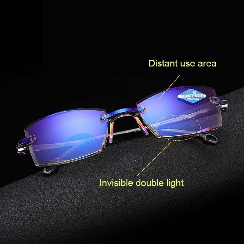 Latest Diamond Cut Bifocal Progressive Reading Glasses Men Blue Light Blocking Multifocal Glasses Ultra Lightweight Frameless Eye Wear
