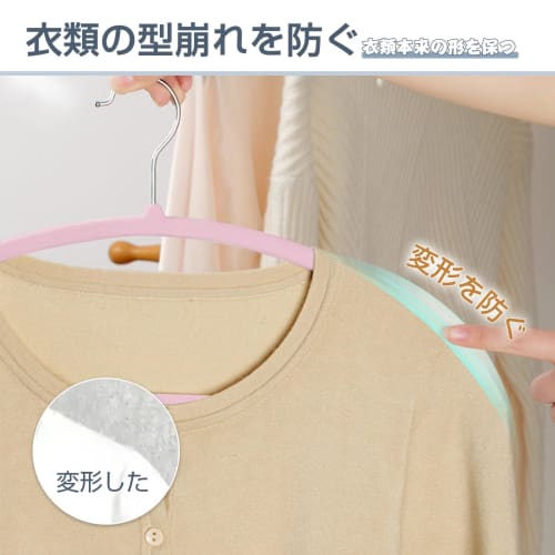 tkone Non-Slip Hangers, Prevents Slippage, Thin, Space-Saving, Heavy-Duty, Break-Resistant, and Deformation-Resistant Velvet, 30-Pack, Pink