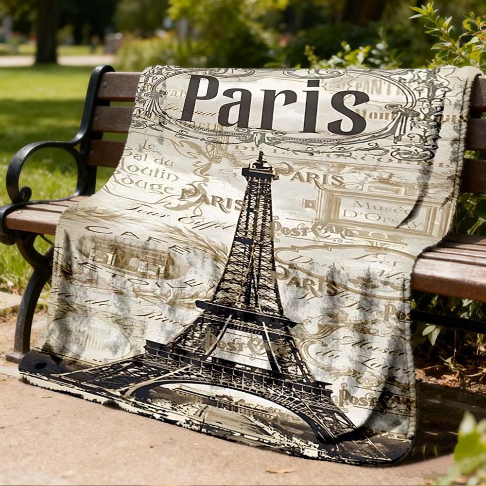 1pc Parisian Eiffel Tower Print Outdoor Blanket, Lightweight Polyester,