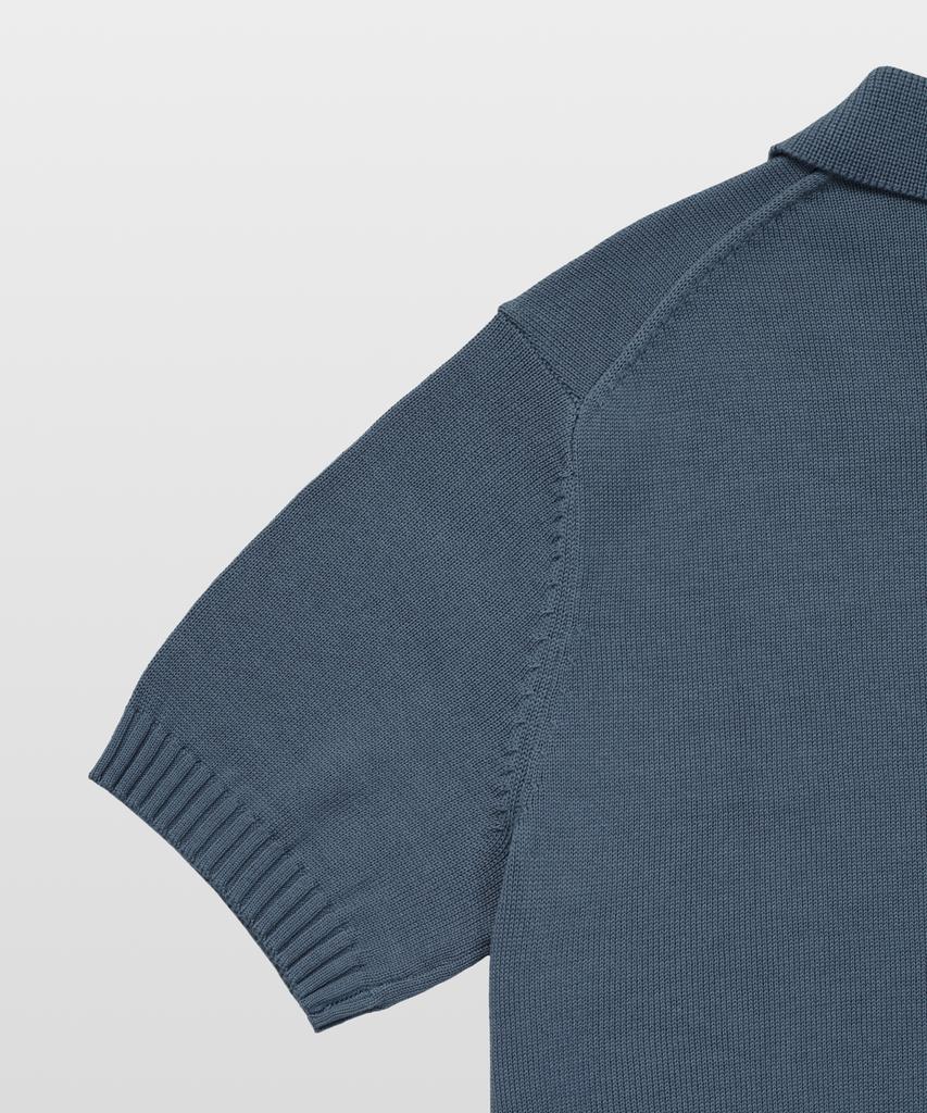 MANNERGRAM 100% Soft Cotton 3-Ply Polo Short Sleeve Knit Steel Blue