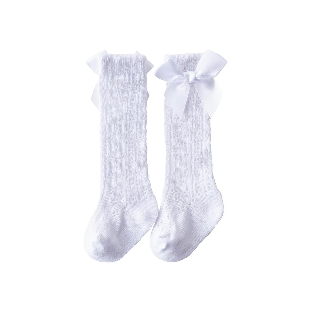Baby Girls Knee High Socks Breathable Cutout Mesh Cute Bows Dress Socks Newborn Stockings for Clothing Accessories