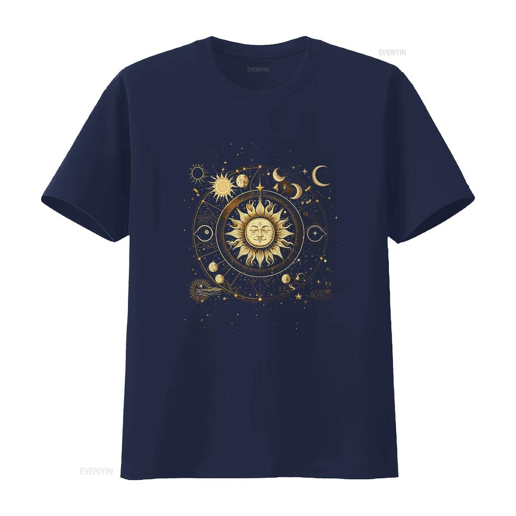 Boho Moon Phases Celestial Sun Stars T Shirt Bohemian Phase Mystical Vintage Washed Designer Clothes Unisex Versatile Stylish