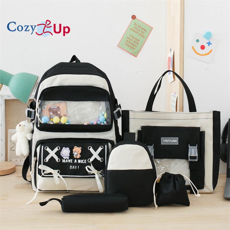 

Школьные ранцы для девочек большой вместимости, водонепроницаемые и износостойкие, увеличивают вместимость и уменьшают нагрузку, рюкзаки соответствующего цвета, рюкзаки контрастного цвета 45x30x15cm чёрный