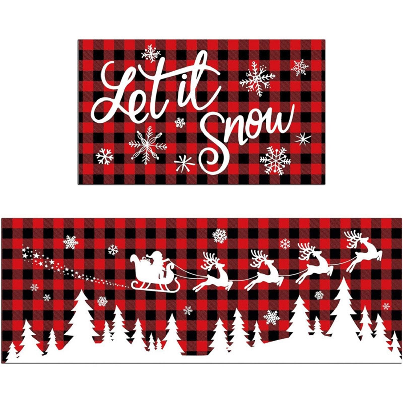 

Plaid Christmas Tree Merry Christmas Kitchen Mats Set Of 2, Winter Home Decor Low-key Kitchen Rugs One Size