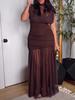 Rochie Bodycon Dublă Strat cu Siluetă Subțire Europeană & Americană pentru Toamna 2025, cu Plasă de Mătase și Talie Strânsă cu Volane