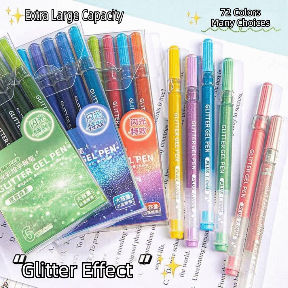 6Color Glitter Effects Gel Pens 1.0mm Writing Pens Set Colorful Art Markers DIY Journaling Pen Painting Graffiti Highlighter Pen