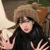 Cute new winter bear plush ear protection knitted hat fashionable versatile face small wool hat women