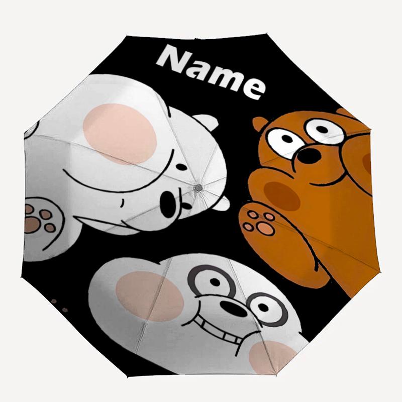 Custom Name We Bare Bears Theme Automatic Umbrella, Lightweight & Portable, 8 Rib, Perfect for Outdoor Travel, Birthdays, Christmas, Gifts.