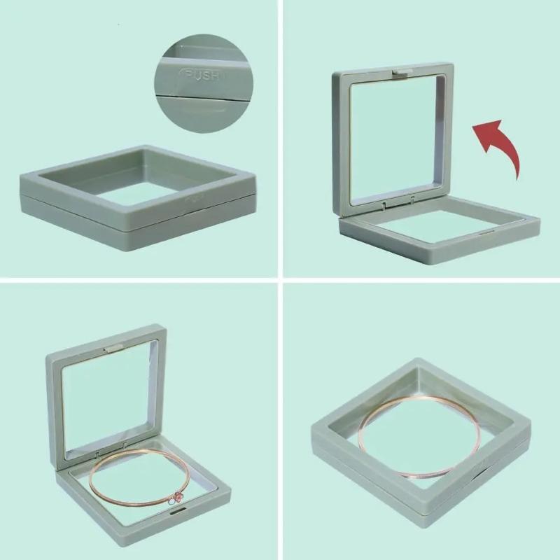 4pcs Multicolor Jewelry Display Box 3D Floating Picture Frame Shadow Box Ring Pendant Holder Protect Jewelry Stone