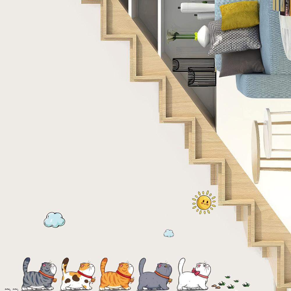 1pcs Cat Leisurely Strolling Wall Sticker Living Room Bedroom Hallway Entry Wall Decal Bathroom PVC Self-Adhesive Sticker