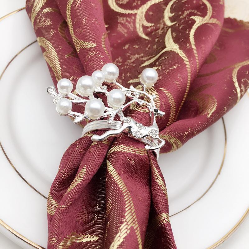 

Кольцо для салфеток «Рождественский олененок», металлическая пряжка, скатерть, жемчуг золотая и серебряная, украшение для свадебного стола, 12 шт./лот серебряный