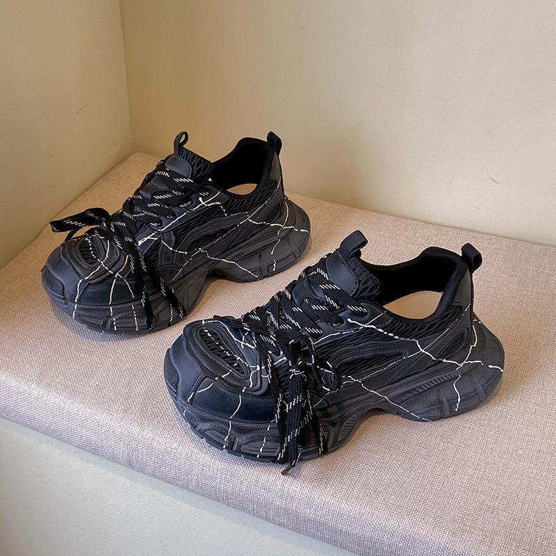 

2025 autumn new dad shoes women s platform heightening casual sports shoes versatile breathable mesh running shoes tide 40 чёрный