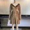 2026 New Women's Velvet Bodycon Dress, V-Neck Long Sleeve Short Cocktail Dress with Waist Cinching, Sexy Holiday & Party Velvet Gown