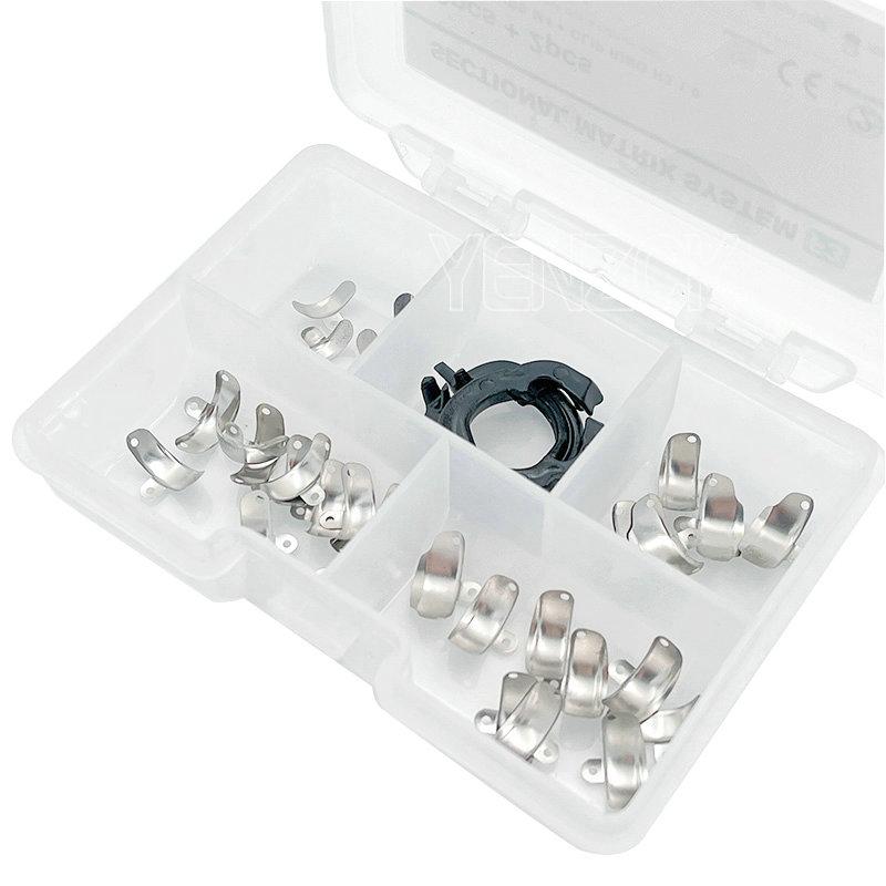 Dental Sectional Matrix System Sectional Contoured Metal Matrices Matrix Bands 30pcs with 2Pcs Resin Clamping Ring Dentist