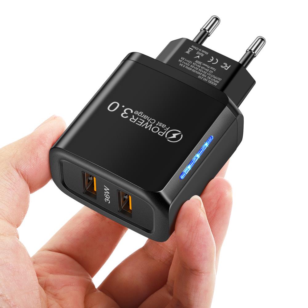 Mark 36W Dual USB Charger with LED, Dual Port for Fast Charging, Travel Charger