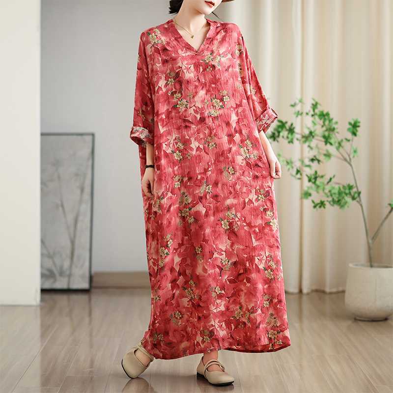 Vintage Long Dress with Cotton and Linen Patterns