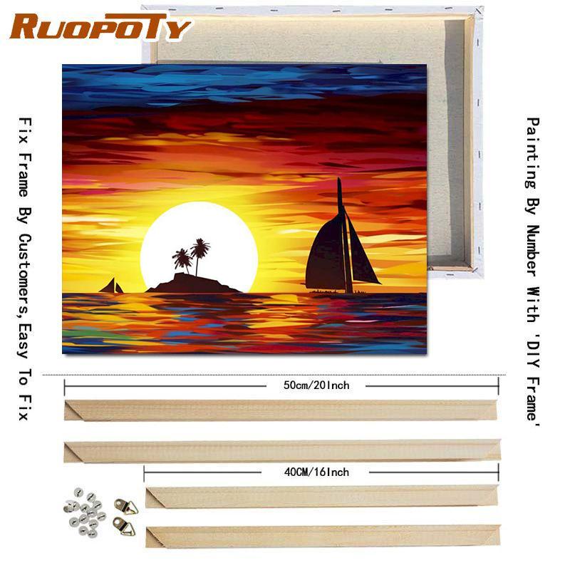 RUOPOTY Oil Painting By Numbers Seaside Landscape Wall Art Unique Gift Hand Painted Picture By Numbers Sunset For Living Room