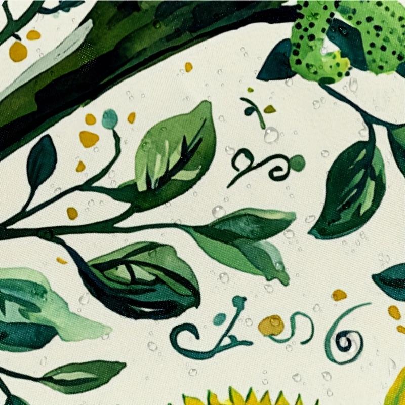 Green Chameleon Shower Curtain - White Background Foliage Pattern Durable Polyester Hand Wash Summer Home & Bathroom Decor