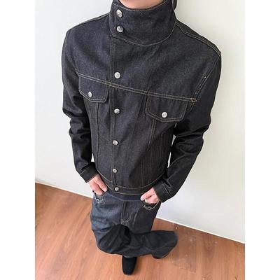 Chaqueta Vaquera Lavada Vintage para Hombre con Cremallera Asimétrica Delantera Corte Holgado Ropa de Abrigo Casual de Otoño
