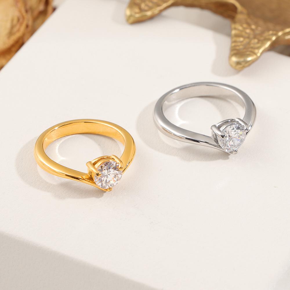 Titanium Steel Ring: European & American Luxury Design, Single Diamond, Non-Fading Women's Band