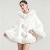 Autumn And Winter New Imitation Mink Fur Collar Shawl Cape Solid Color Wool Ball Cardigan Cheongsam Outer Cloak Jacket For Women