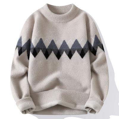 Suéter de retazos vintage para hombre, jersey de punto ajustado con cuello redondo, suéteres retro holgados de estilo Harajuku para hombre, multicolores