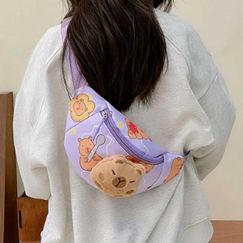 Trend Cartoon Large Capacity Boys Girls Waist Bag Cute Capybara Waist Packs Kid Chest Bag with Plush Doll Unisex Shoulder Bag