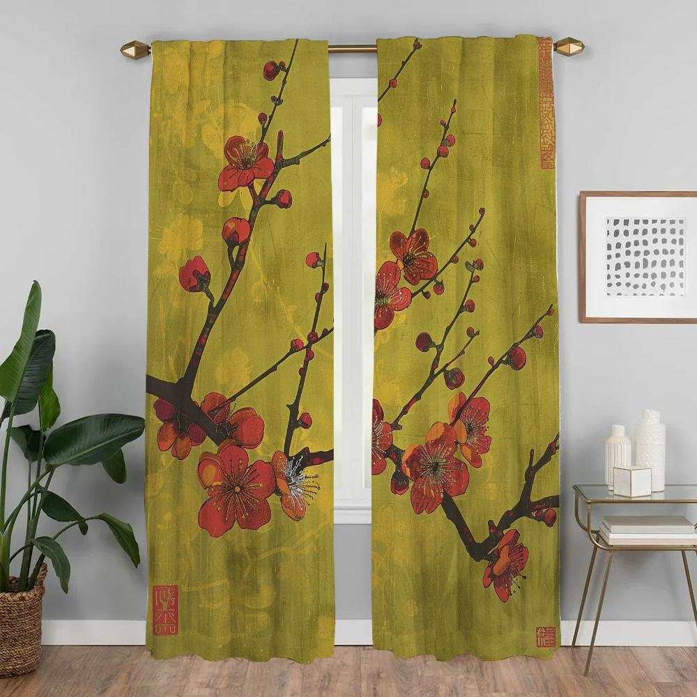 Blossom Branches Extend Curtains for Living Room Curtain Partition Tulle for Bedroom Halloween Decoration Curtains 2 Pieces Home