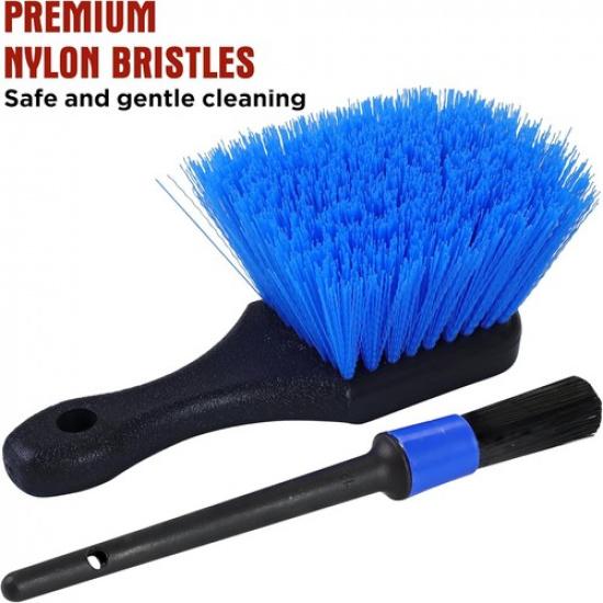 Stiff Bristle Tire Brush & Detail Brush Set -Heavy Duty Car Blue - Stiff Bristle