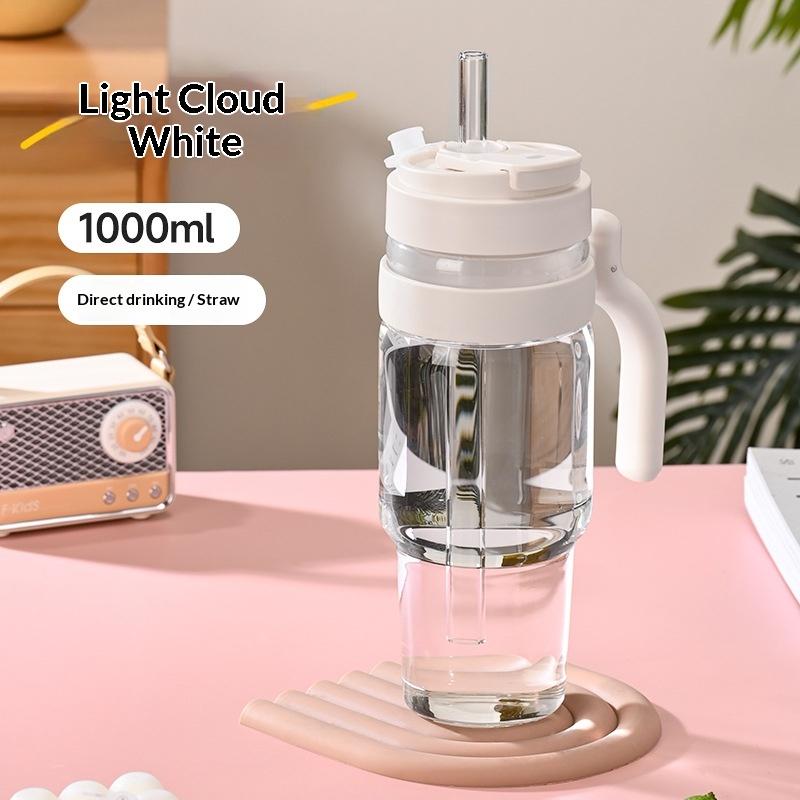 1000ml Cross Border Popular Large Capacity Flower Tea Cup, Straw Glass Cup, High Borosilicate Car Ice Cream Cup lijiao
