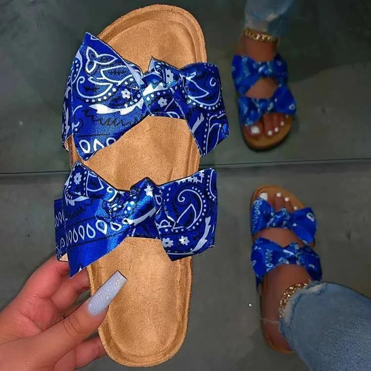 Fashion Women's Slippers Butterfly-knot Flat Sole Large Size Shoes Women Leisure Dress Anti-Slip Sole Summer Roman Zapatillas De Mujer