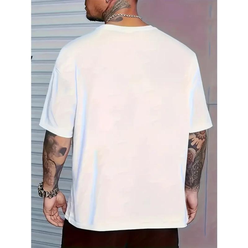 European Sizes Men's Russian Phrase T-Shirt - "Cool But Very Busy" Cyrillic Script Print, Casual Short Sleeve Round Neck Summer Top